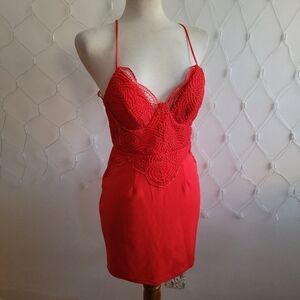 Sexy Red Party Dress By Angel Biba • Spaghetti Straps • Best Fits Size Small